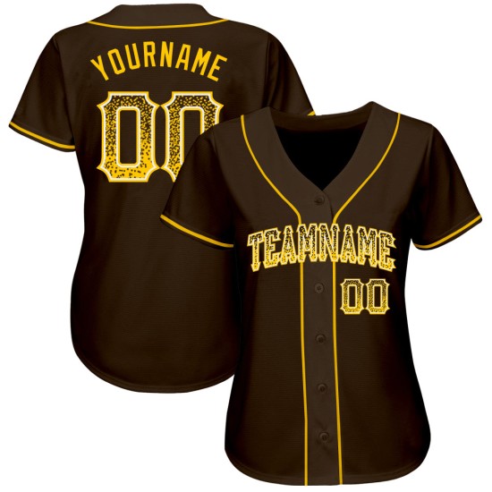 Maillot de baseball authentique Drift doré et blanc marron personnalisé Maillot de baseball authentique Drift doré et blanc marron personnalisé