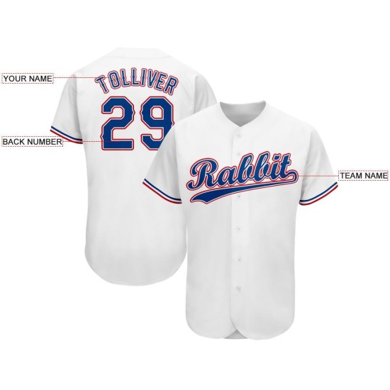 Maillot de baseball personnalisé blanc royal-rouge Maillot de baseball personnalisé blanc royal-rouge