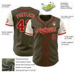 Maillot de baseball authentique de couleur rouge crème, style Salute Two Olive Maillot de baseball authentique de couleur rouge crème, style Salute Two Olive