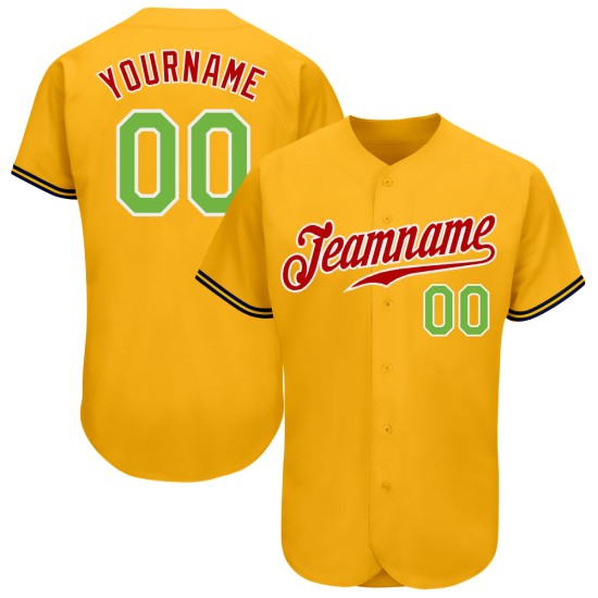 Maillot de baseball personnalisé or vert-rouge authentique fluo Maillot de baseball personnalisé or vert-rouge authentique fluo