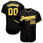 Maillot de baseball noir personnalisé authentique doré et blanc Maillot de baseball noir personnalisé authentique doré et blanc