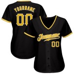 Maillot de baseball noir personnalisé authentique doré et blanc Maillot de baseball noir personnalisé authentique doré et blanc