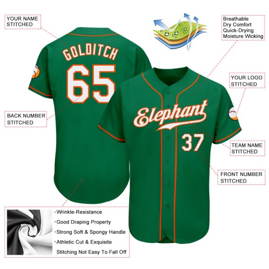 Maillot de baseball Kelly authentique blanc-orange personnalisé vert Maillot de baseball Kelly authentique blanc-orange personnalisé vert