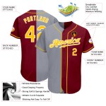 Maillot de baseball fendu gris-doré authentique à la mode cramoisi personnalisé Maillot de baseball fendu gris-doré authentique à la mode cramoisi personnalisé