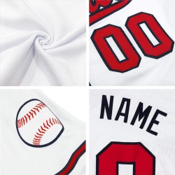 Maillot de baseball blanc authentique en tricot côtelé rétro, rouge et bleu marine Maillot de baseball blanc authentique en tricot côtelé rétro, rouge et bleu marine