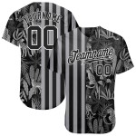 Maillot de baseball authentique 3D motif palmier noir et léopards, feuilles tropicales noires et grises, personnalisé Maillot de baseball authentique 3D motif palmier noir et léopards, feuilles tropicales noires et grises, personnalisé