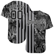 Maillot de baseball authentique 3D motif palmier noir et léopards, feuilles tropicales noires et grises, personnalisé
