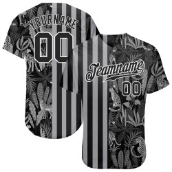 Maillot de baseball authentique 3D motif palmier noir et léopards, feuilles tropicales noires et grises, personnalisé