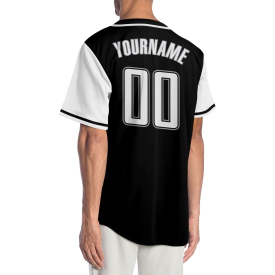 Maillot de baseball authentique noir personnalisé, ton blanc-gris Maillot de baseball authentique noir personnalisé, ton blanc-gris