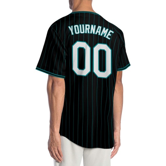 Maillot de baseball authentique à rayures fines, blanc, bleu sarcelle et noir Maillot de baseball authentique à rayures fines, blanc, bleu sarcelle et noir