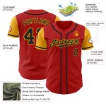 Maillot de baseball rouge personnalisé ton deux noir-or authentique Maillot de baseball rouge personnalisé ton deux noir-or authentique
