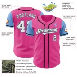 Maillot de baseball personnalisé authentique deux tons blanc-bleu clair rose Maillot de baseball personnalisé authentique deux tons blanc-bleu clair rose