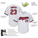 Maillot de baseball blanc authentique en tricot côtelé rétro, rouge et bleu marine Maillot de baseball blanc authentique en tricot côtelé rétro, rouge et bleu marine