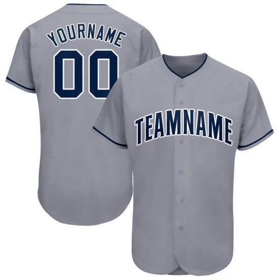Maillot de baseball gris bleu marine-blanc personnalisé Maillot de baseball gris bleu marine-blanc personnalisé