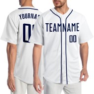 Maillot de baseball personnalisé blanc authentique bleu marine