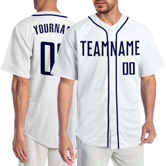 Maillot de baseball personnalisé blanc authentique bleu marine Maillot de baseball personnalisé blanc authentique bleu marine