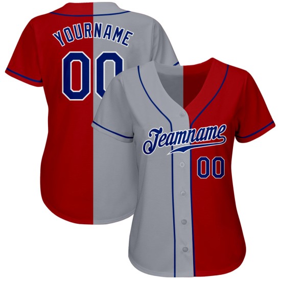 Maillot de baseball personnalisé rouge fendu authentique gris royal Maillot de baseball personnalisé rouge fendu authentique gris royal