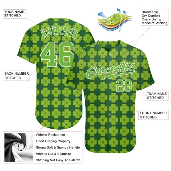 Maillot de baseball Day Patrick's Neon Authentic Green Design St. Custom Green-White 3D Pattern Kelly Maillot de baseball Day Patrick's Neon Authentic Green Design St. Custom Green-White 3D Pattern Kelly