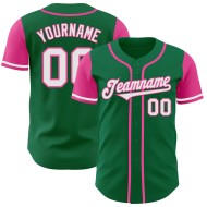 Maillot de baseball personnalisé vert, blanc et rose, authentique, Kelly Two