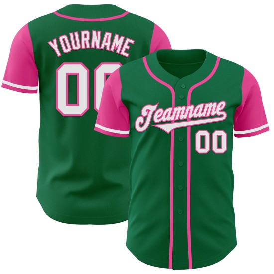 Maillot de baseball personnalisé vert, blanc et rose, authentique, Kelly Two Maillot de baseball personnalisé vert, blanc et rose, authentique, Kelly Two