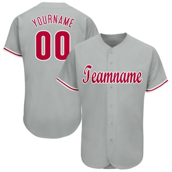Maillot de baseball gris rouge et blanc personnalisé Maillot de baseball gris rouge et blanc personnalisé