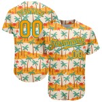 Maillot de baseball 3D motif palmiers doré et bleu sarcelle, motif authentique hawaïen, blanc, personnalisé Maillot de baseball 3D motif palmiers doré et bleu sarcelle, motif authentique hawaïen, blanc, personnalisé