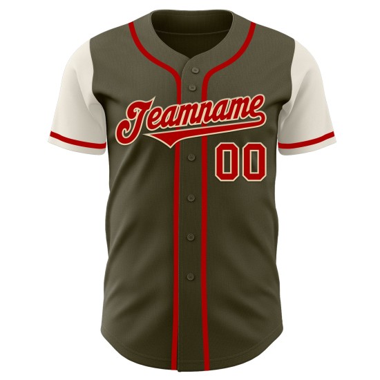 Maillot de baseball authentique de couleur rouge crème, style Salute Two Olive Maillot de baseball authentique de couleur rouge crème, style Salute Two Olive