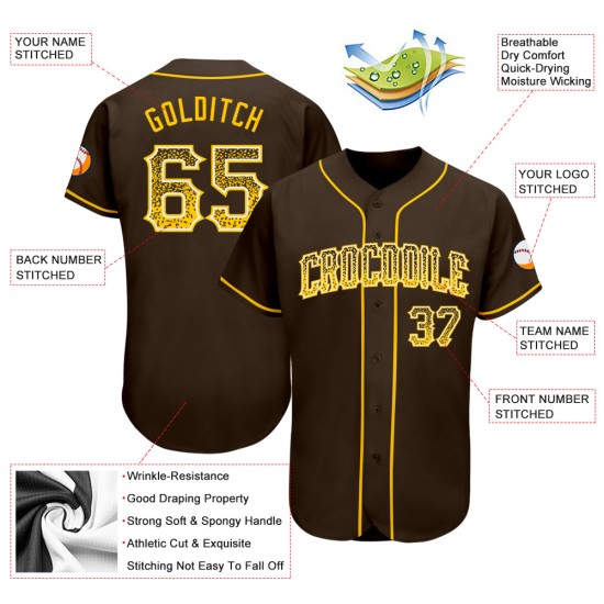 Maillot de baseball authentique Drift doré et blanc marron personnalisé Maillot de baseball authentique Drift doré et blanc marron personnalisé