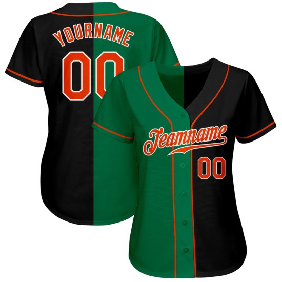 Maillot de baseball noir Green Fashion Orange-Kelly personnalisé Split authentique Maillot de baseball noir Green Fashion Orange-Kelly personnalisé Split authentique
