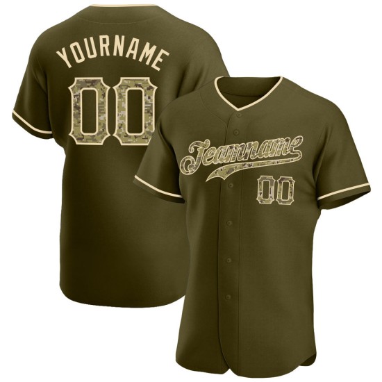Au maillot de baseball Olive Cream Custom Camo-City Authentic Service Salute Au maillot de baseball Olive Cream Custom Camo-City Authentic Service Salute