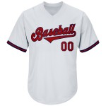 Maillot de baseball blanc authentique en tricot côtelé rétro, rouge et bleu marine Maillot de baseball blanc authentique en tricot côtelé rétro, rouge et bleu marine