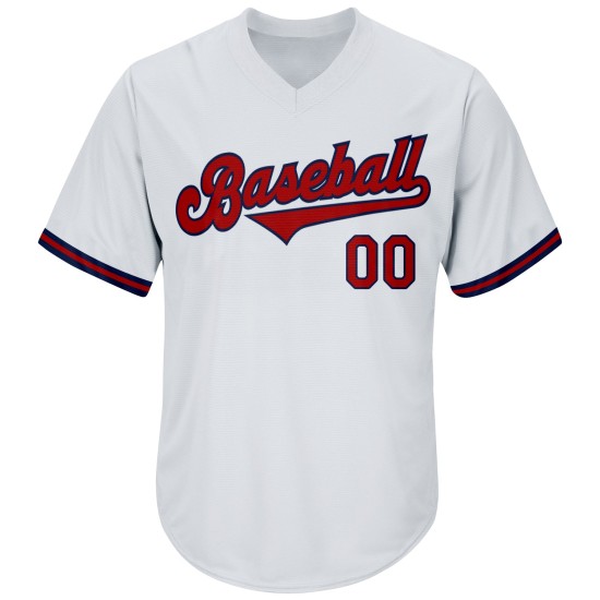 Maillot de baseball blanc authentique en tricot côtelé rétro, rouge et bleu marine Maillot de baseball blanc authentique en tricot côtelé rétro, rouge et bleu marine