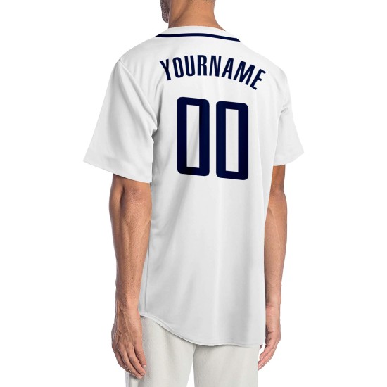 Maillot de baseball personnalisé blanc authentique bleu marine Maillot de baseball personnalisé blanc authentique bleu marine