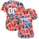 Maillot de baseball blanc clair à motif floral 3D orange et bleu Maillot de baseball blanc clair à motif floral 3D orange et bleu