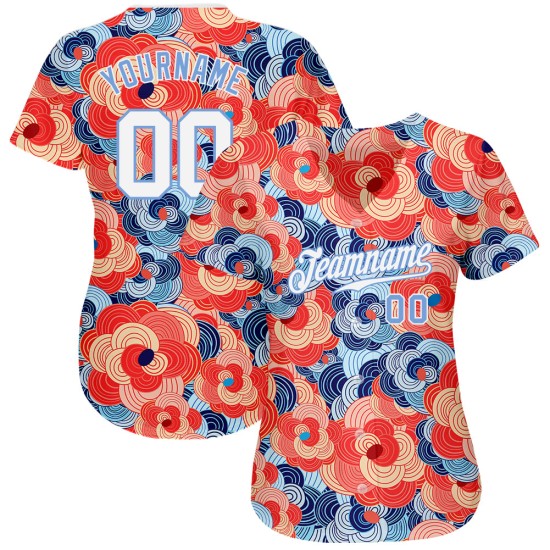 Maillot de baseball blanc clair à motif floral 3D orange et bleu Maillot de baseball blanc clair à motif floral 3D orange et bleu