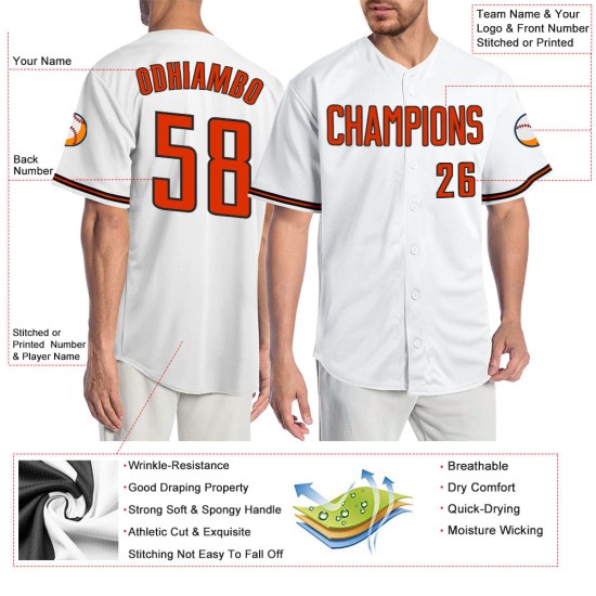 Maillot de baseball authentique personnalisé orange-noir-blanc Maillot de baseball authentique personnalisé orange-noir-blanc