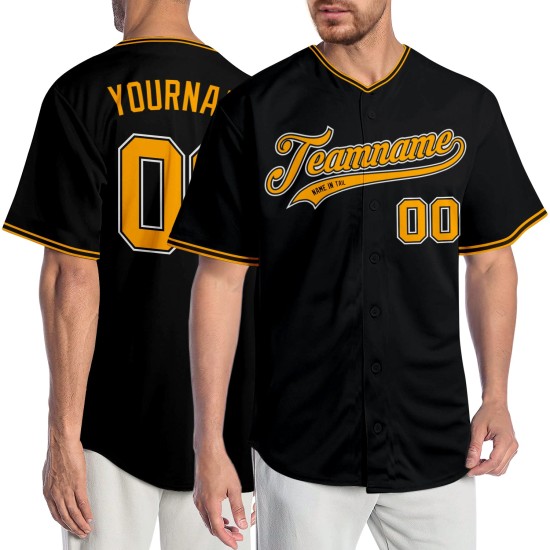 Maillot de baseball personnalisé or-blanc authentique noir Maillot de baseball personnalisé or-blanc authentique noir