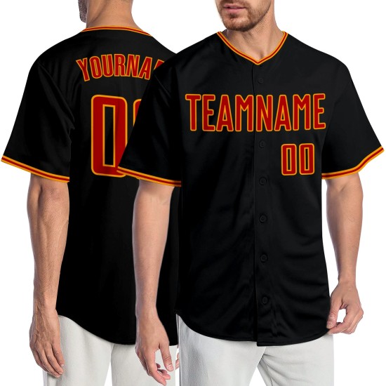 Maillot de baseball rouge-or authentique personnalisé noir Maillot de baseball rouge-or authentique personnalisé noir