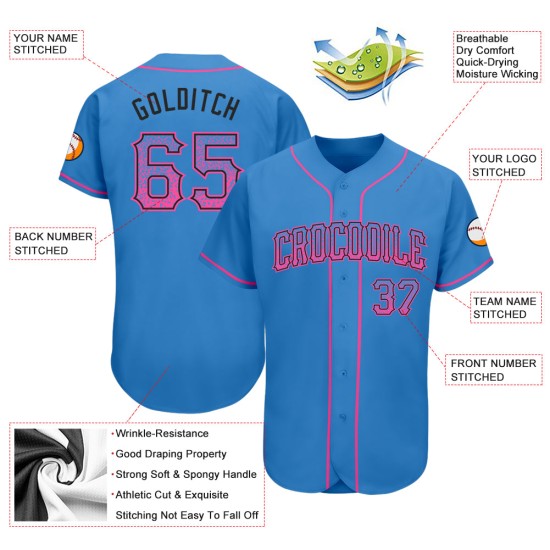 Maillot de baseball authentique rose-noir personnalisé, bleu poudre tendance Maillot de baseball authentique rose-noir personnalisé, bleu poudre tendance