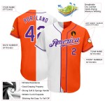 Maillot de baseball personnalisé authentique fendu violet-blanc mode orange Maillot de baseball personnalisé authentique fendu violet-blanc mode orange