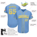 Maillot de baseball personnalisé bleu clair authentique or-blanc Drift Fashion Maillot de baseball personnalisé bleu clair authentique or-blanc Drift Fashion