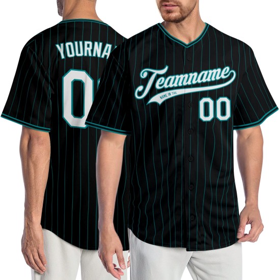 Maillot de baseball authentique à rayures fines, blanc, bleu sarcelle et noir Maillot de baseball authentique à rayures fines, blanc, bleu sarcelle et noir