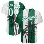 Maillot de baseball vert 3D blanc Kelly, motif authentique de cocotiers hawaïens, motif personnalisé blanc Maillot de baseball vert 3D blanc Kelly, motif authentique de cocotiers hawaïens, motif personnalisé blanc
