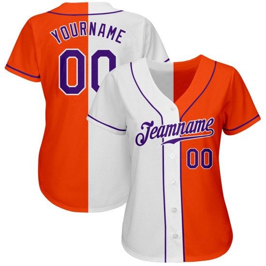 Maillot de baseball personnalisé authentique fendu violet-blanc mode orange Maillot de baseball personnalisé authentique fendu violet-blanc mode orange
