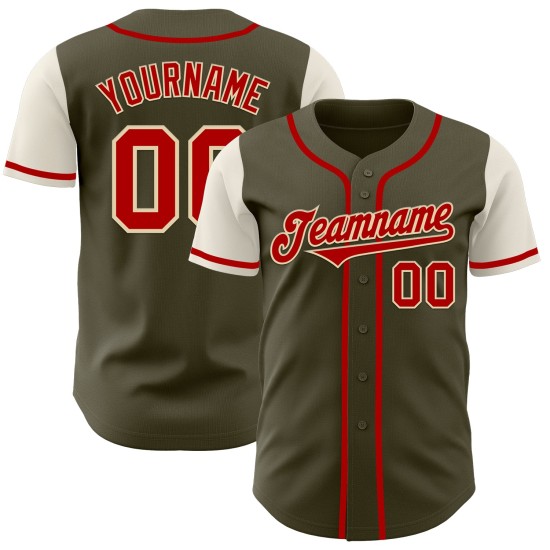 Maillot de baseball authentique de couleur rouge crème, style Salute Two Olive Maillot de baseball authentique de couleur rouge crème, style Salute Two Olive