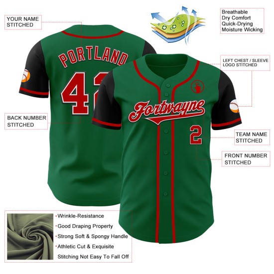 Maillot Kelly Custom Two Baseball Vert Rouge-Noir Ton Authentique Maillot Kelly Custom Two Baseball Vert Rouge-Noir Ton Authentique