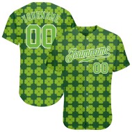 Maillot de baseball Day Patrick's Neon Authentic Green Design St. Custom Green-White 3D Pattern Kelly