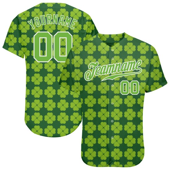 Maillot de baseball Day Patrick's Neon Authentic Green Design St. Custom Green-White 3D Pattern Kelly Maillot de baseball Day Patrick's Neon Authentic Green Design St. Custom Green-White 3D Pattern Kelly