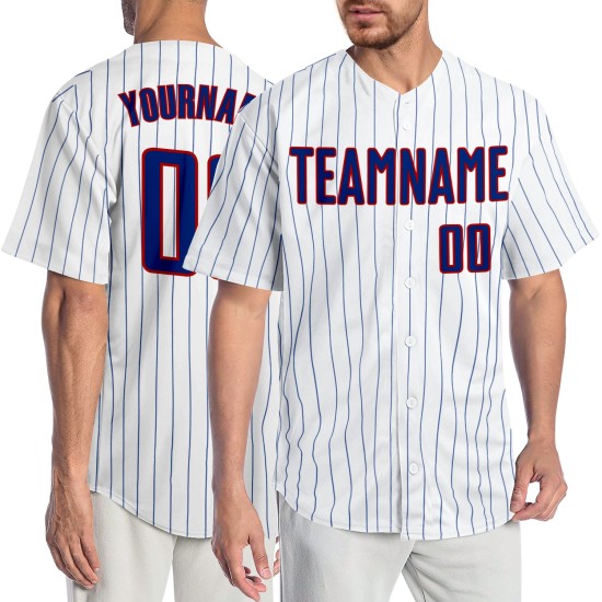 Maillot de baseball à rayures fines blanc royal-rouge authentique Royal Custom Maillot de baseball à rayures fines blanc royal-rouge authentique Royal Custom