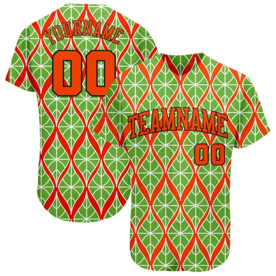 Maillot de baseball orange-noir, motif vert fluo personnalisé 3D, authentique Maillot de baseball orange-noir, motif vert fluo personnalisé 3D, authentique